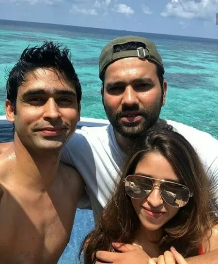 ritika sajdeh with her husband rohit sharma and brother kunal sajdeh