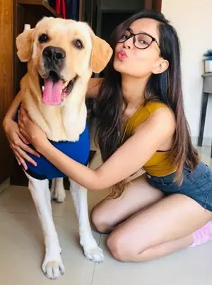 megna mukherjee with her pet dog joey