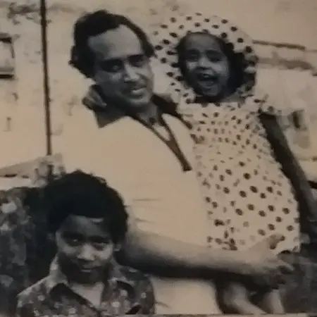 Childhood picture of Aparajita Adhya with her father and brother