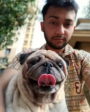 Snigdhadeep Chatterjee with his pet dog